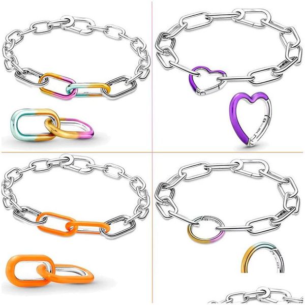 Charms 925 Sterling Sier Charm Tie-Dye Double Link Orange Purple Heart Connector 2023 Summer Fit Original Pandora Me Bracciale Drop D Dhngd