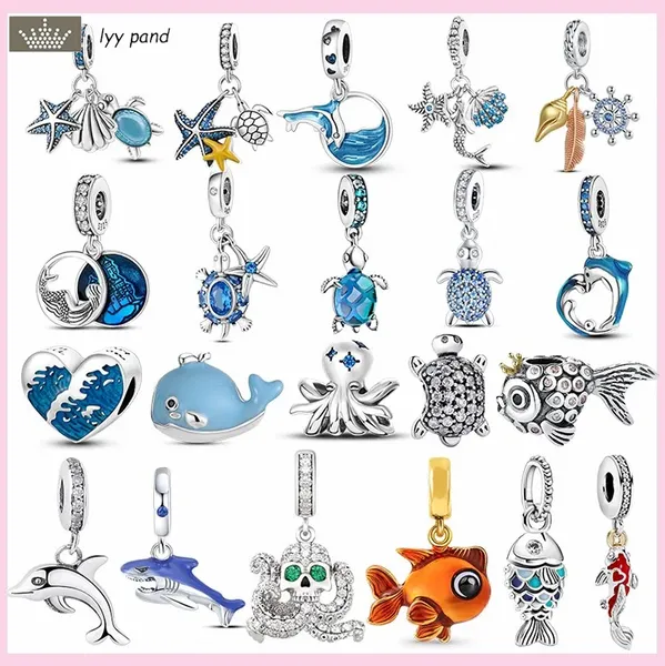 Für Pandora Charms Schmuck 925 Charm Perlen Zubehör Armband Meeresschildkröte Seestern Blue Dolphin Octopus Shell Charm Set