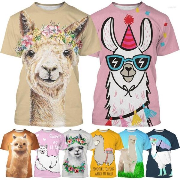 Camisetas masculinas Alpaca Art Impressão 3D Camiseta masculina/feminina moda casual animal de estimação fofo unissex estilo Harajuku streetwear camisetas de manga curta