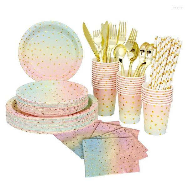 Одноразовые зажиссные бумажные пластины и чашки прочная набор анти -влажных роскошных посуд
