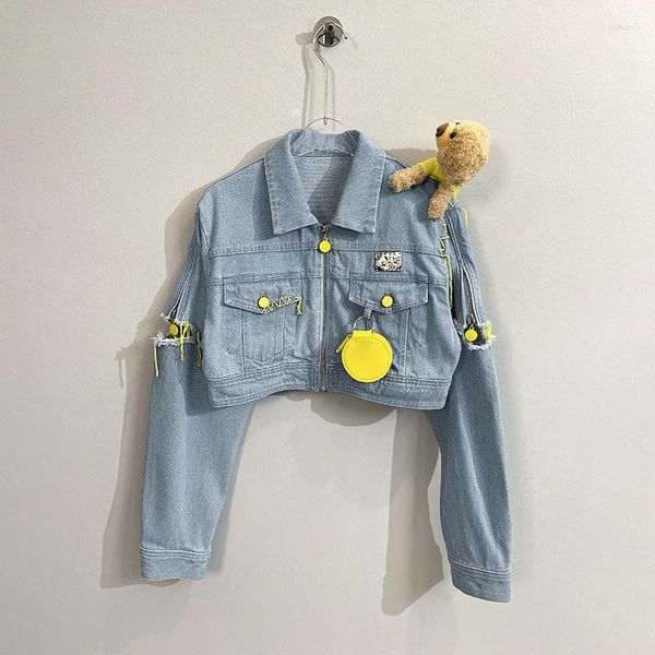 Damenjacken Frühling 2023 Design Fashion Zipper Short Wash Damaged Jean Jacket Top