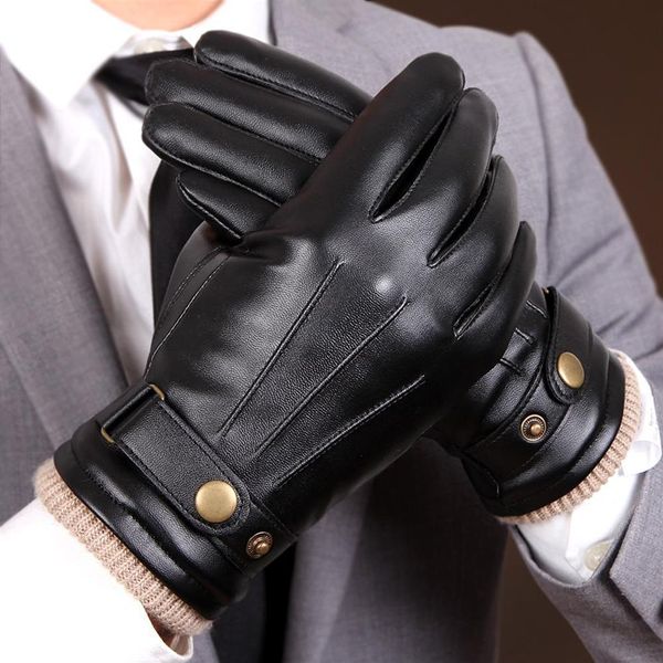 Arrival Fall Mens Gloves Black Winter Warm Mitenes Touch Screen À Prova de Vento Keep Driving Masculino PU Leather2507