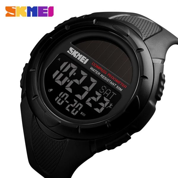 SKMEI Compass Orologi solari Mens Pedometro Calorie Orologi da polso Uomo Digital Outdoor Sport Alarm Hour Chrono reloj hombre 1488235J