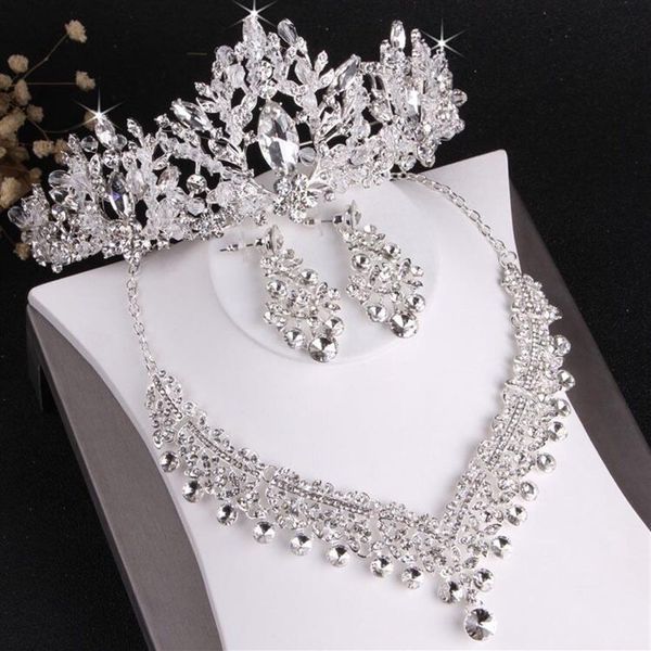 Headpieces de vestido de noiva - venda de colar de coroa de casamento de alta qualidade e brincos conjunto de três peças cristal branco incrustado com strass2438