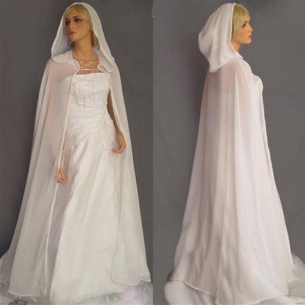 Wit Ivoor Hooded Bridal Cape Vrouwen Bruiloft Mantel Chiffon Lange Jas Plus Wrap Custom Made Formele Bruid Bolero268G