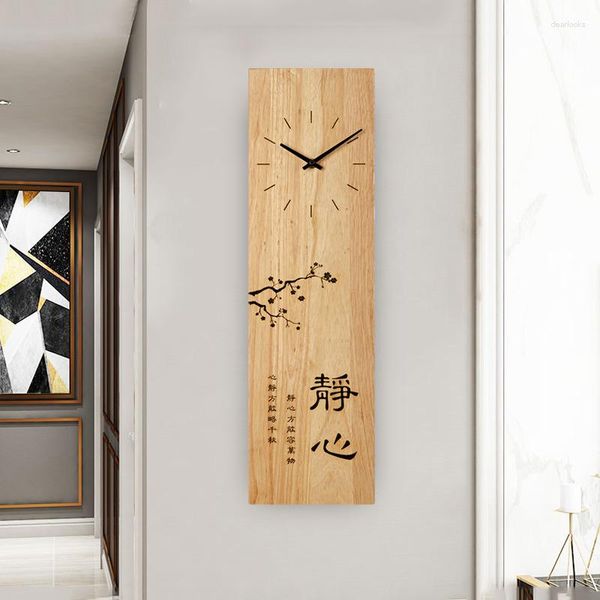 Orologi da parete Rettangolare Orologio in legno massello Minimalismo cinese Arte Tranquillo Soggiorno Ingresso Ristorante Decorativo