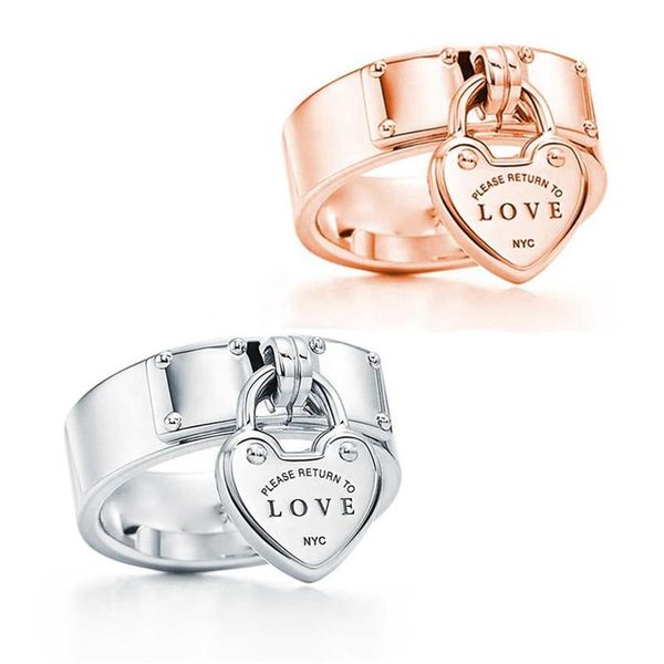 Cluster Rings 2021 TIF 925 Sterling Silver Lussuoso anello da donna in oro rosa a forma di cuore Anello di moda Classic Locked Her He2337
