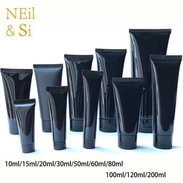 10ml 30g 50ml 60ml 80g 100ml 200ml bottiglia morbida di plastica nera cosmetica detergente per il viso crema spremere tubo contenitori per lozione vuoti T308H