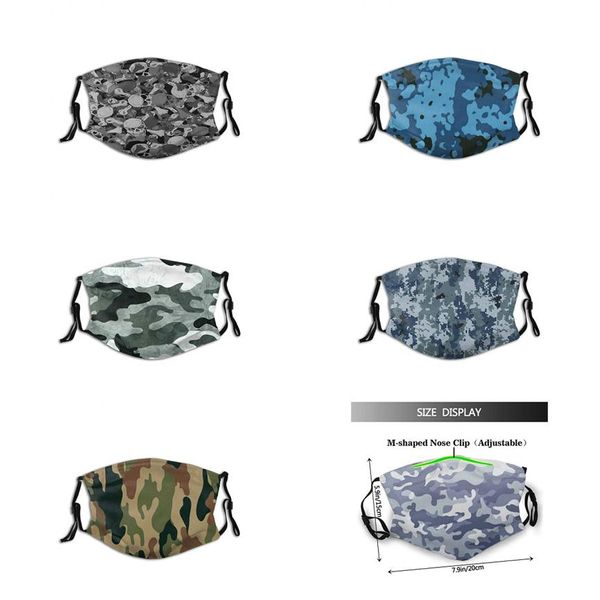 Camouflage-Gesichtsmasken PM2 5 Neue beliebte Luxus-Designermarke Mode-Eisseide-Maskenmuster wiederverwendbar waschbar verstellbare Ohrschlaufen288N