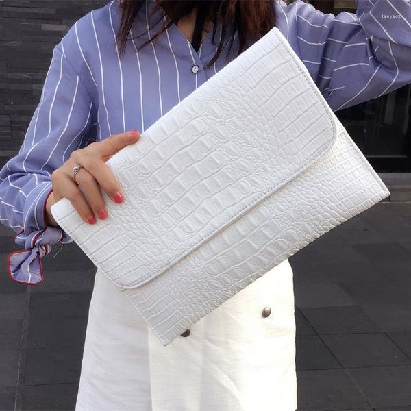 Akşam çantaları kadın zarf debriyaj beyaz timsah desen kadın orijinal deri omuz çapraz cüzdan çanta A121