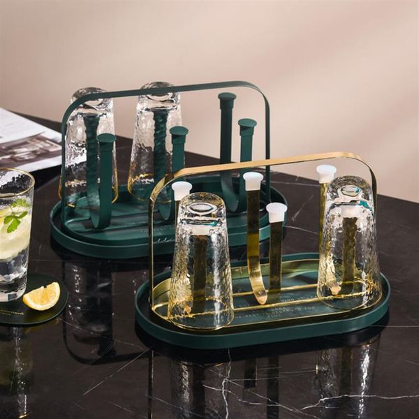 Moda Elegante Oval Verde Escuro Dourado Titulares de armazenamento Racks Organizador de Canecas Prateleiras Ganchos Cabide Organização de exibição de cozinha198T