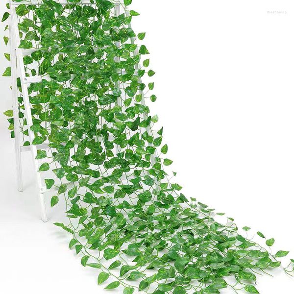 Flores decorativas 12 pçs 2,1/2,2 m Folha de hera artificial guirlanda plantas El Decoração pequena planta de folha verde escalada Tiger Rattan decoração de casa