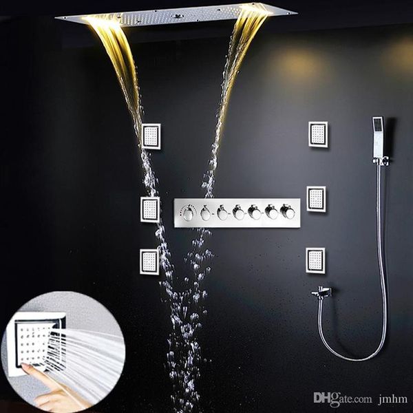 Set doccia a colonna 700x380mm moderno grande soffione a pioggia a scomparsa doccia a cascata massaggio termostatico 6 vie sistema di bagno a LED240K