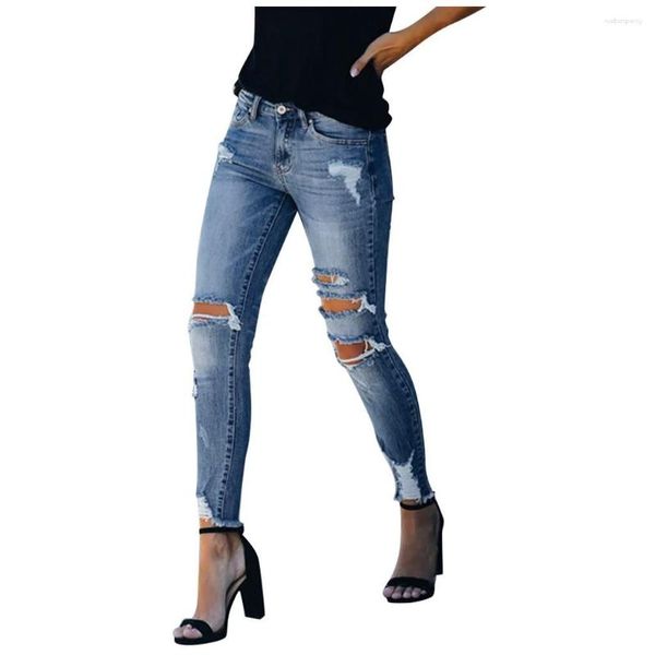 Jeans feminino Calça lápis perfurada American Street Plus Size com franjas rasgadas Flare Elasticidade Vestuário