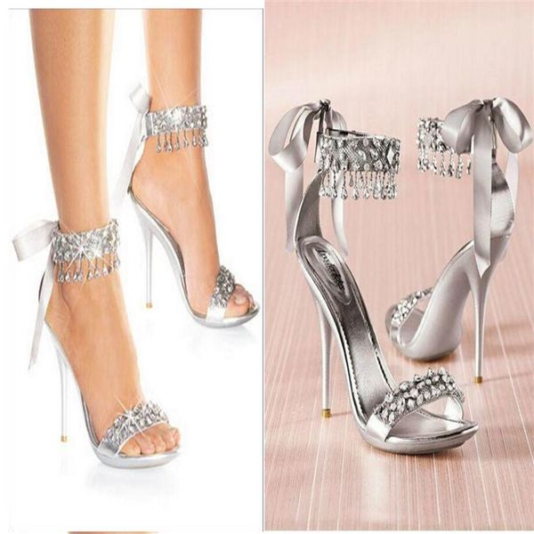 Ew moda sapatos de casamento prata strass salto alto sapato feminino sapatos de noiva sandália moderna chic274y