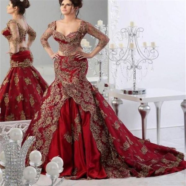 Vestidos de baile sexy indianos de duas peças com apliques e manga comprida vestidos de noite formais vestidos de festa 224n