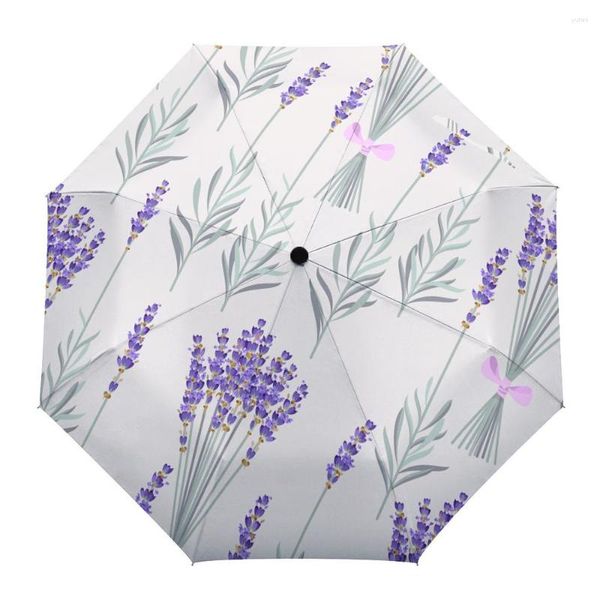 Guarda-chuvas lavanda flores folhas roxas guarda-chuva dobrável viagem à prova de vento para feminino masculino oito ossos guarda-sol impresso automático