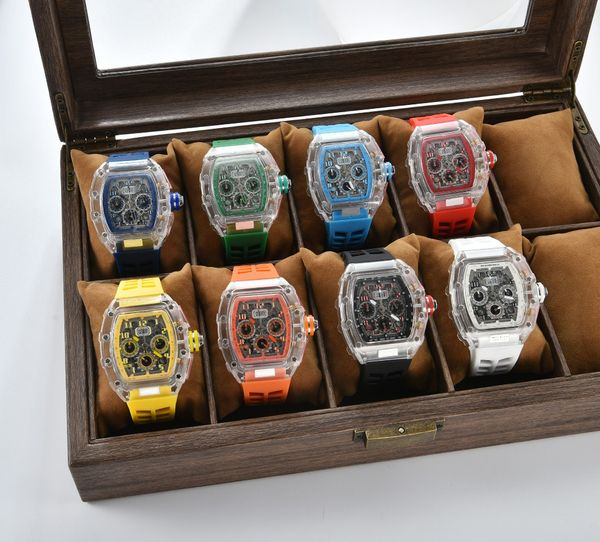 Relógio masculino designer de recorte de luxo mais multicolorido econômico clássico vintage marcadores de movimento de quartzo relógio masculino sem caixa