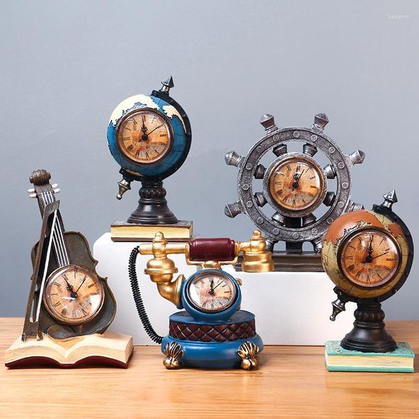 Relógios de mesa Enfeite de relógio europeu Instrumento musical retrô Criativo Artesanato doméstico