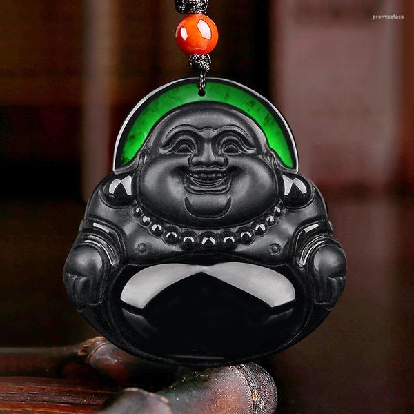 Collane con ciondolo Myanmar Collana di Buddha in giadeite nera Uomo Donna Fengshui Charm Healing Gemstone Fine Jewelry Birmania Giada