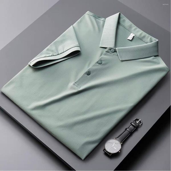Camisetas masculinas Ice Silk Jacquard Casual Camisas Polo de manga curta/Masculino Slim Fit Alta Qualidade Negócios Moda T-shirts 4XL-M