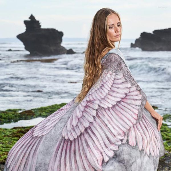 Ethnische Kleidung Badeanzug-Abdeckung mit Flügeldruck, Strand-Kimono für Damen, böhmische Kleider, Badeanzüge mit Gürtel