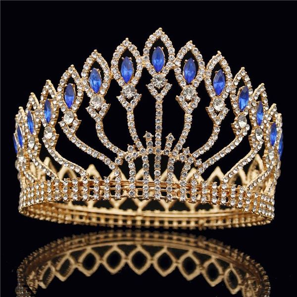 Moda Crystal Metal Big Crown Tiaras nupciales Pink Wedding Crown Hair Jewelry Pageant Diadem Queen King Crown W01041994