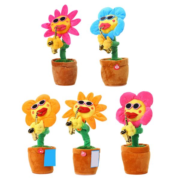 Novità Giochi Canto e ballo Cactus Sun Flower Toy Simulazione Girasole Suonare il sassofono Bluetooth Peluche musicale 230721