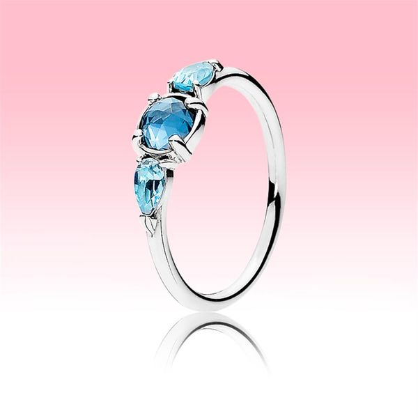 Pedra azul CZ Diamond Wedding Ring Women Girls Gift Jewelry for Pandora 925 Sterling Silver Engagement Rings with Original box Hig198H
