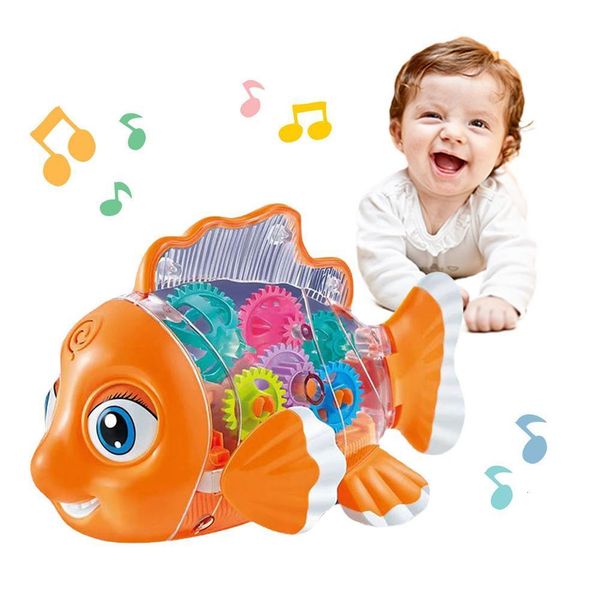 Brinquedos de inteligência Brinquedos Infantis Transparent Gear Fish Baby Light Music Toy Musical Preschool Early Education Ideal For Kids Christmas Present 230721