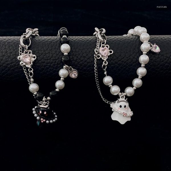 Charm Bracelets Black and White Small Ghost Beads Masculino Feminino Modelos Para Casais Design de Nicho Meninas Acessórios Exclusivos
