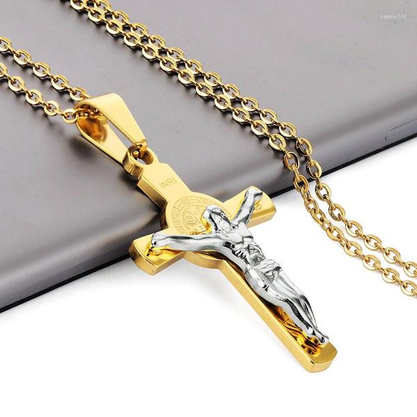 Anhänger Halsketten Diyalo Kreuz Halskette INRI Kruzifix Jesus Christus Edelstahl Gliederkette Christian Blessed Schmuck