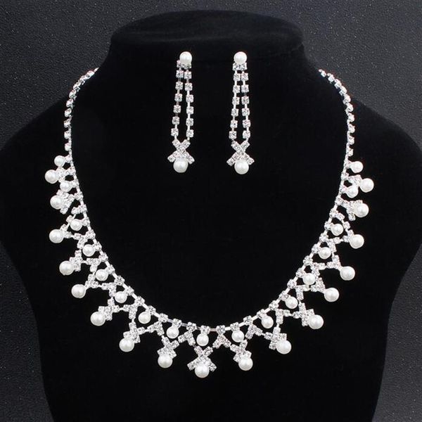 2022 bling peals conjunto de jóias de noiva prata branco banhado colar brincos de pérola conjuntos de jóias de casamento para noiva damas de honra women212p