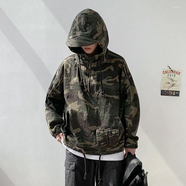 Moletom masculino outono inverno moda camuflagem masculino com capuz coreano bolso solto casual militar algodão moletom pulôver tops roupas