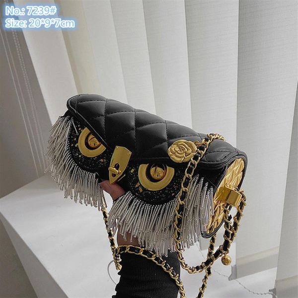 Bolsas de ombro femininas de fábrica inteira doces e adoráveis bolsa de corrente xadrez de costura cilíndrica elegante borla frisada moeda para celular pu2771