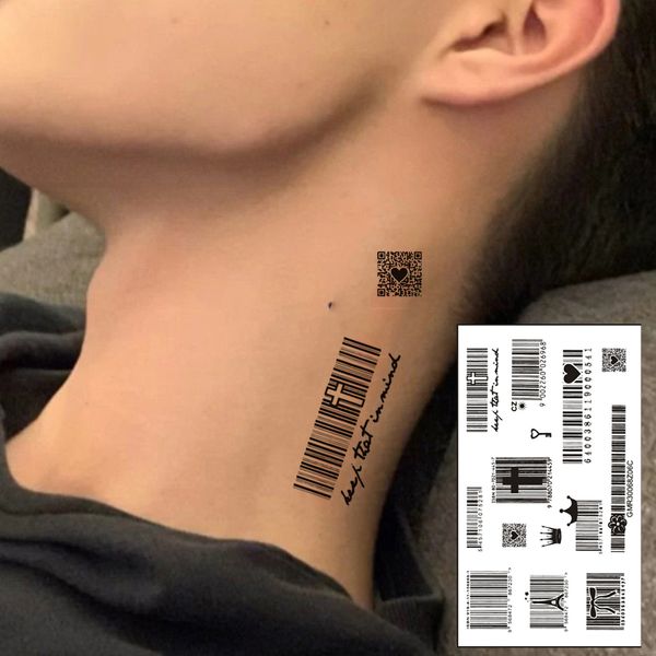 Mini -maat lichaamskunst seks waterdichte tijdelijke tatoeages voor mannen en vrouwen individualiteit 3D Love Barcode Design Tattoo Sticker