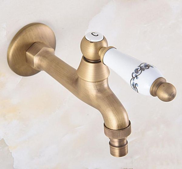 Torneiras para pias de banheiro Vintage Antique Brass Single Fur Wall Mount Faucet Washing Machome Out Door Garden Torneiras de Água Fria Dav313