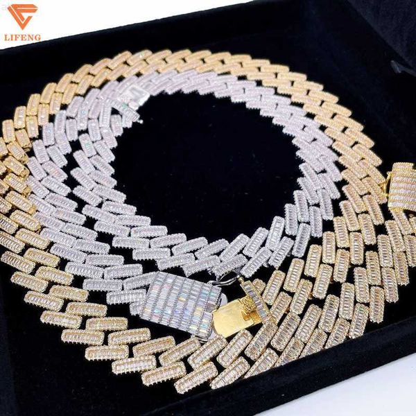 in magazzino Hiphop Iced Out Baguette Cut S925 Vvs Moissanite Oro argento placcato 16mm Miami Cuban Link Chain Uomo Collana gioielli