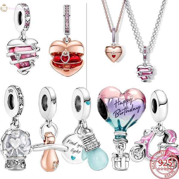 Contas pendentes de prata 925 com pingente de globo de neve e contas de prata esterlina Pandora Charms