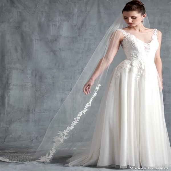 Nuovo arrivo One Layer Velo da sposa Tulle Appliques Lunghezza del pavimento lungo Bianco Avorio Abito da sposa vintage Velo da sposa Disponibile veloce D244g