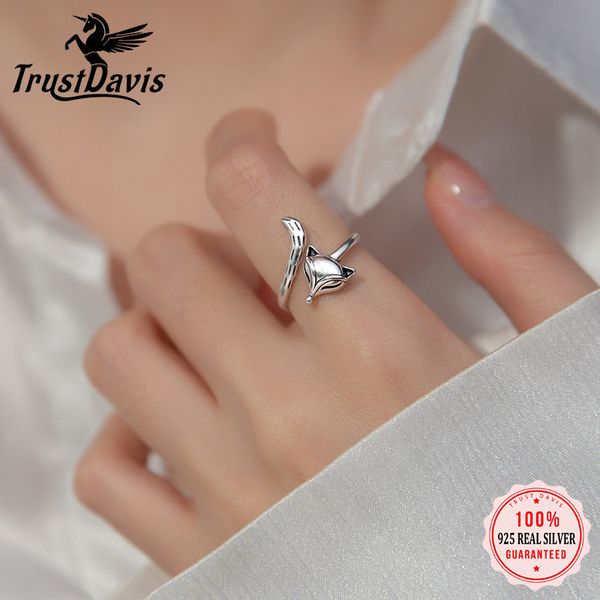 Trustdavis Real 925 Silver Sterling Sweet INS Animal Fox Opening Rings for Women Office Lady Daily Fine 925 Joias Presente DG0204