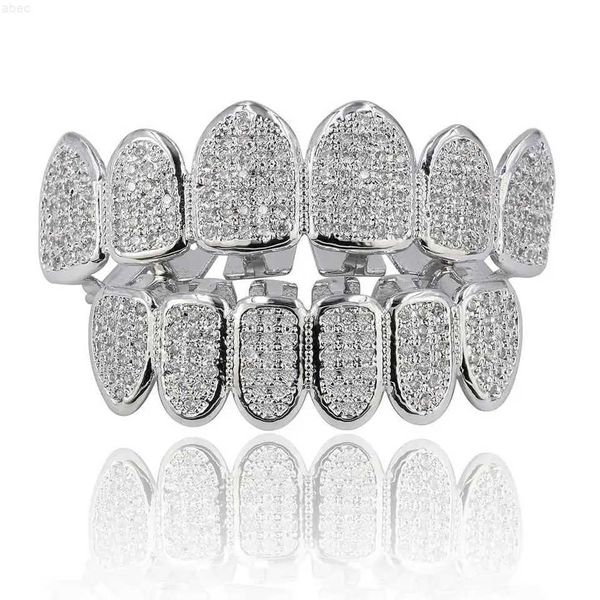 Hip Hop Oben Unten Zähne Grillz Micro Inset Zirkon Zähne Fangs Grillz 925 Sterling Silber Moissanit Grillz Körper Schmuck