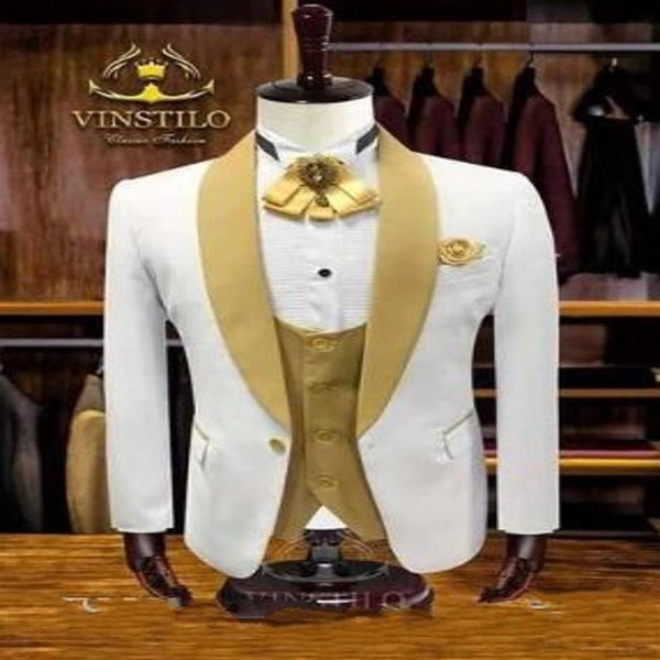 White Groom Tuxedos Gold Navy Blue Late Groomsman Свадьба 3 кусок костюм мода Men Business Prombear