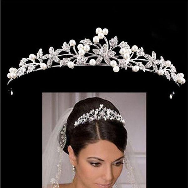 Europäische und amerikanische Kopfbedeckungen Braut Perlen Stirnband Diamant Haarschmuck Krone Strass Prinzessin Geburtstag Tiara Hochzeit He261U