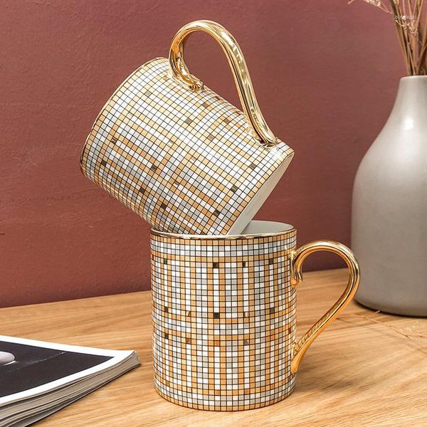 Tassen Luxus Edles Design Mosaik Kaffee Nordic Ins Gold Malerei Keramik Wasser Tassen 350 ml Becher