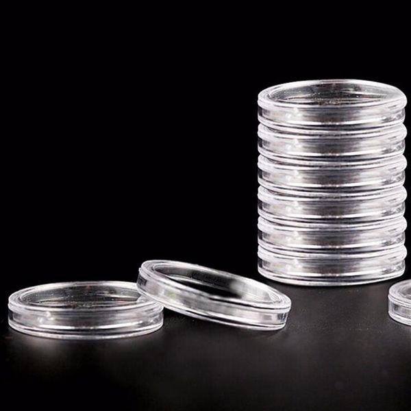 Estojos de exibição de caixa de moedas de plástico com 10 peças, suprimentos de armazenamento doméstico 40 mm, caixa redonda transparente, porta-moedas leve269c