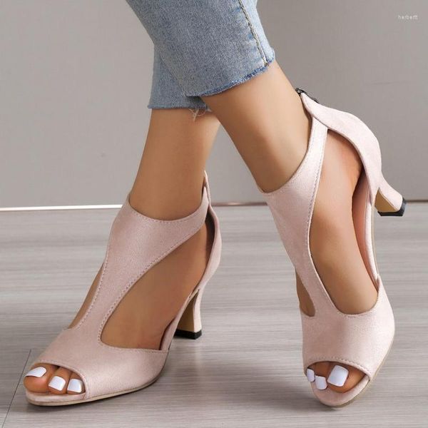 Sandalet Düz Renkli Bayanlar 2023 Yaz Roman Rahat rahat yüksek topuklular zarif elbise ayakkabıları sanalias de mujer