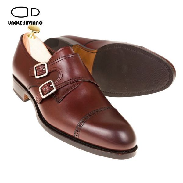 Zio Saviano Double Monk Cinghie Dress Business Designer Designer Wedding Hand Mucine Leather Shoes Men Original