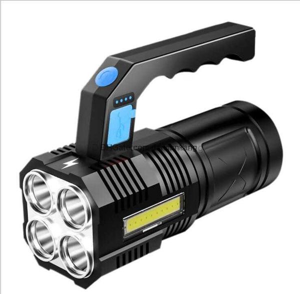 Yüksek Lümen Su Geçirmez El Feneri Taşınabilir Elde Taşınma 4 LED Işıklar USB Şarj Edilebilir Arama Dış Mekan Kampı Fener Balıkçı Cob Torch Lamba