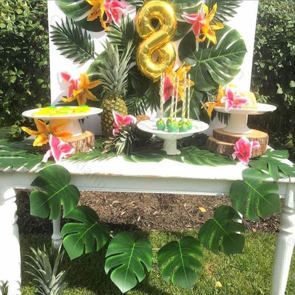 Fiori decorativi 12 pezzi Foglie di palma tropicale artificiale Pianta Hawaiian Summer Jungle Decorazione per feste a tema Compleanno di nozze per la tavola di casa